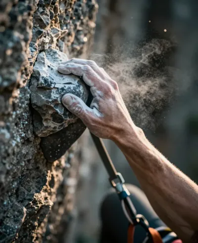 Climber's Hand Chalking Rock Face - Action - AI generated image