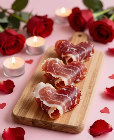 Heart-Shaped Prosciutto Wraps Romantic Presentation - Food - AI generated image