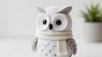 Plush Owl with Cream Scarf Cozy - Plush - AI generated image