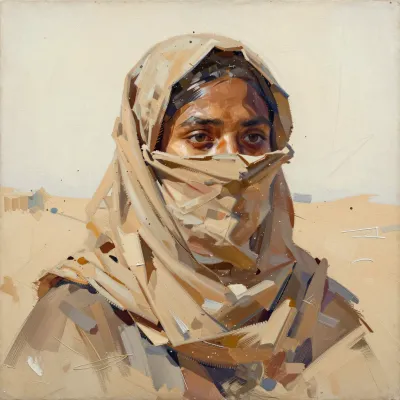 Veiled Traveler in Desert Shadows - Portrait - AI generated image