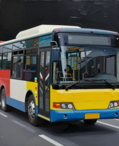 Neon City Bus Glossy Reflection - Transportation - AI generated image