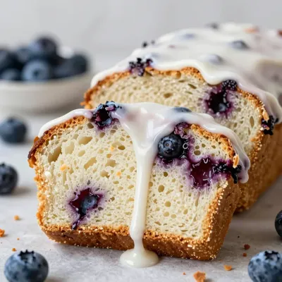 Blueberry-Iced Loaf Sliced on Parchment Paper - Food - AI generated image