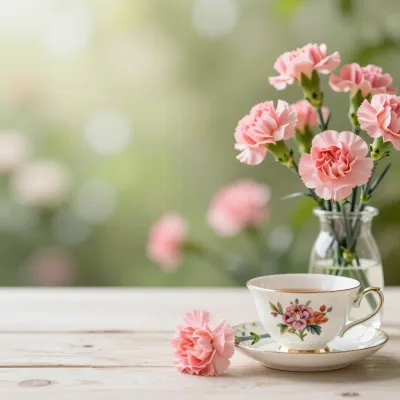 Pink Carnations and Teacups Serenity - Flowers - AI generated image