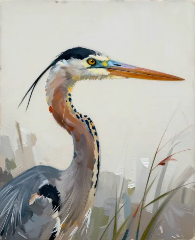 Great Blue Heron in Marshland - Wildlife - AI generated image
