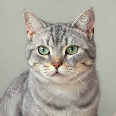 Tabby Cat Staring with Green Eyes - Animal - AI generated image