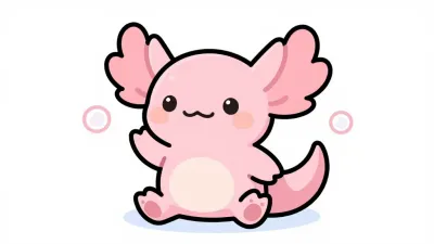 Pink Axolotl with Large Fins Resting - Animals - AI generated image