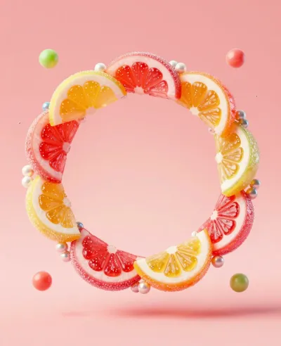 Citrus Candy Wreath Floating Softly - Food - AI generated image