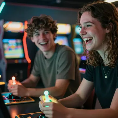 Friends Laughing at Arcade Game - People - AI generated image