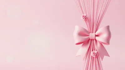 Pastel Pink Balloon String Bouquet with Large Bow - Bouquet - AI generated image