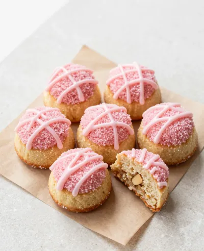 Almond Tea Cakes with Pink Icing - Bakery - AI generated image