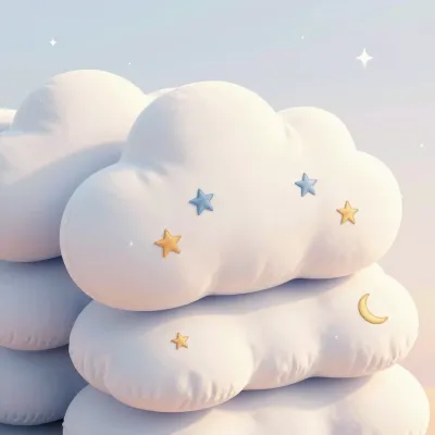 Cloud-Shaped Pillows with Embroidered Stars - Furniture - AI generated image