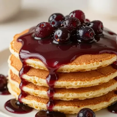 Golden Pancakes with Berry Glaze - Food - AI generated image
