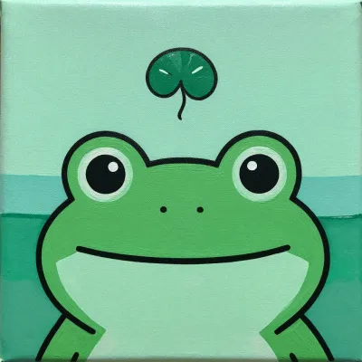 Frog with Large Eyes Smiling with Lily Pad - Animal - AI generated image