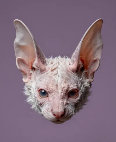 Albino Bat Headshot with Large Eyes - Animal - AI generated image