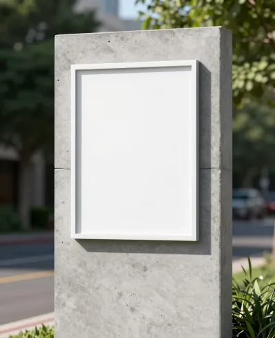 Concrete Monolith with White Sign - Architecture - AI generated image
