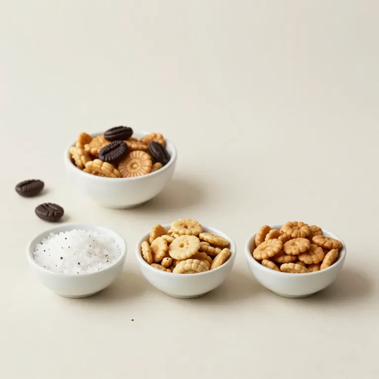 Four White Bowls with Cookies and Salt - Food - AI generated image