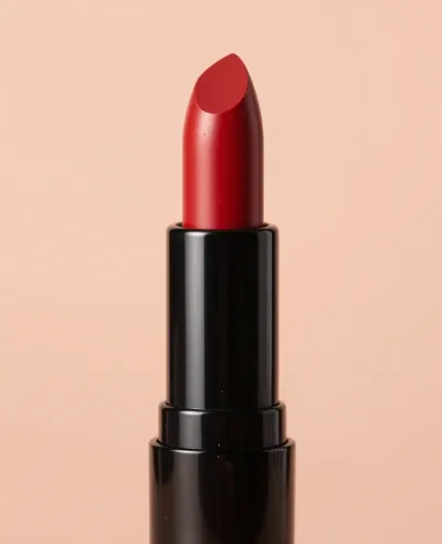 Glossy Red Lipstick with Black Cap - Beauty - AI generated image