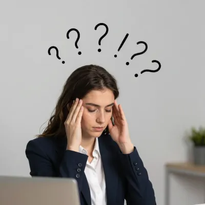 Anxious Office Worker in Navy Blazer - People - AI generated image