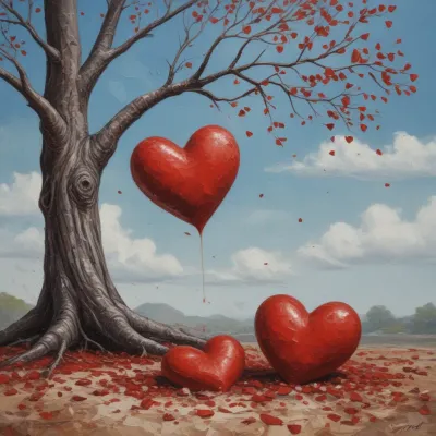 Heart Hanging from Tree with Dripping Substance - Art - AI generated image