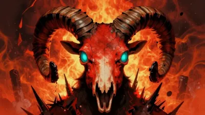Glowing Ram's Head in Fiery Swirl - Fantasy - AI generated image
