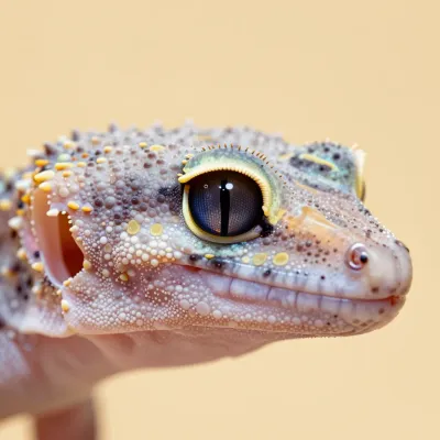 Albino Gecko Close-Up with Golden Spots - Wildlife - AI generated image