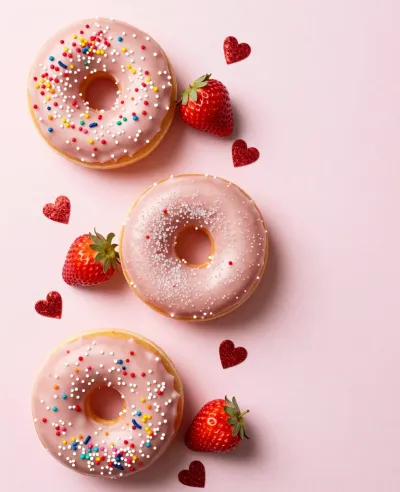 Glazed Donuts with Sprinkles and Strawberries - Food - AI generated image