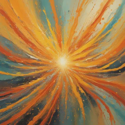 Radial Burst of Intense Light in Paint Splatter - Abstract - AI generated image