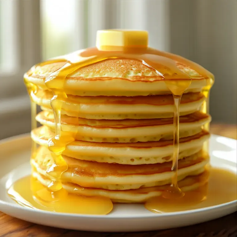 Golden Pancakes Dripping Honey - Food - AI generated image