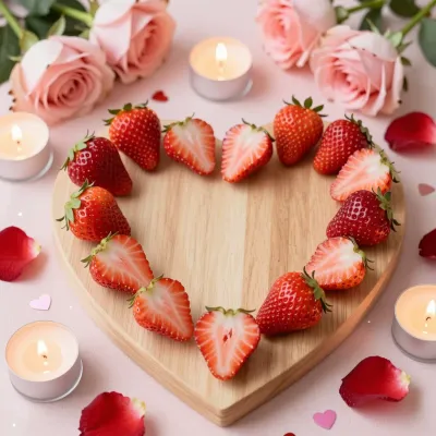 Strawberry Heart Platter Romantic Setting - Food - AI generated image