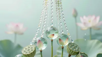 Crystal Beads with Lotus Seedpods Ethereal Glow - Jewelry - AI generated image