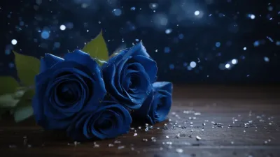 Midnight-blue Roses Gleaming in Starry Night - Flowers - AI generated image