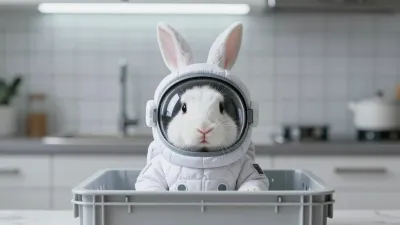 White Rabbit Astronaut Suit in Crate - Animal - AI generated image