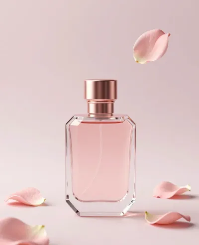 Crystal Perfume Bottle with Floating Petals - Beauty - AI generated image