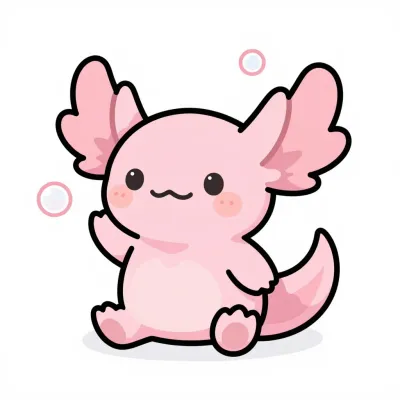 Pink Axolotl Sitting with Bubbles - Animals - AI generated image