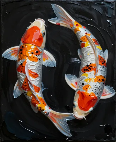 Koi Fish in Curved Formation with Glossy Scales - Fish - AI generated image