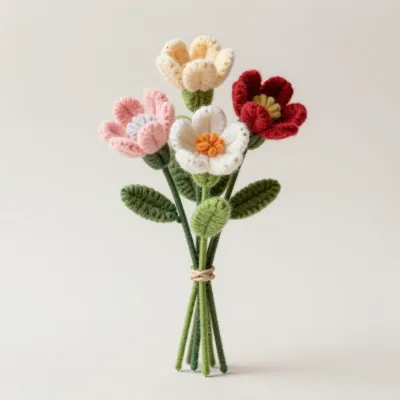 Felt Flower Bouquet Softly Lit - Crafts - AI generated image