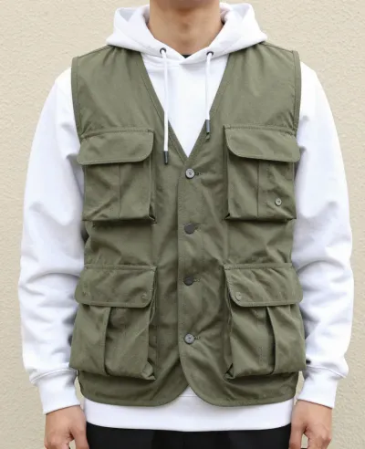 Olive Utility Vest Over White Hoodie - Fashion - AI generated image
