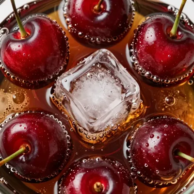 Cherries and Ice Cube in Cola - Food - AI generated image