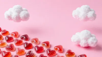 Heart-Shaped Candies with Cotton Candy Clouds - Food - AI generated image