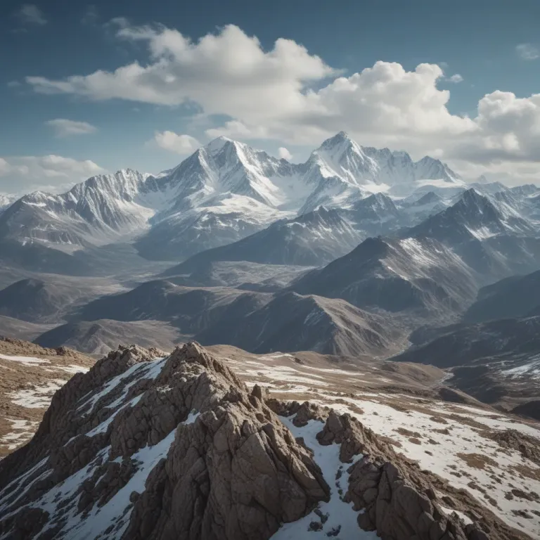 Snow-Capped Mountain Peaks with Jagged Rocks - Landscape - AI generated image