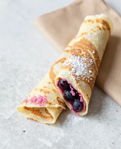 Blueberry-Filled Crepe Rolls with Powdered Sugar - Food - AI generated image