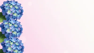 Blue Hydrangeas Cascading Softly on Pale Pink Background - Flowers - AI generated image