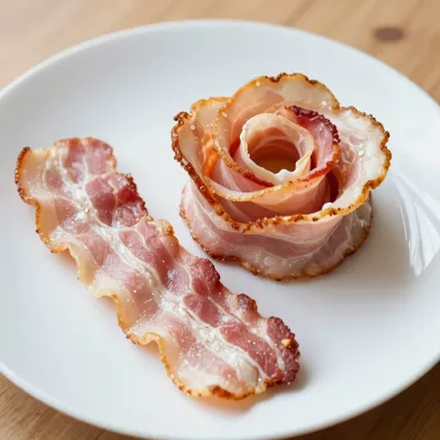 Bacon Rose Crafted on White Plate - Food - AI generated image