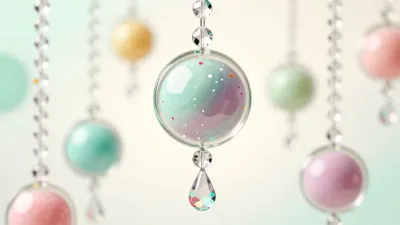 Candy-Glass Baubles Suspended by Silver Chains - Decor - AI generated image
