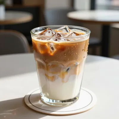 Iced Latte Glass with Condensation - Food - AI generated image