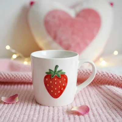 Strawberry Mug on Cozy Blanket - Food - AI generated image