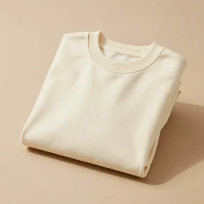 Folded Cream Crewneck Sweater Soft Texture - Clothing - AI generated image