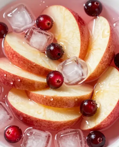Sliced Apples and Cranberries with Ice Cubes - Food - AI generated image