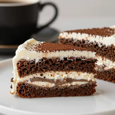 Mocha Cream Cake Slices with Cocoa Dusting - Food - AI generated image