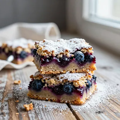 Blueberry Crumble Bars Stacked with Powdered Sugar - Food - AI generated image